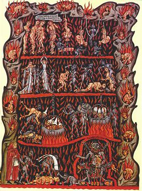 Středověké ztvárnění pekla od Herrada von Landsberg (okolo 1180) Zdroj: http://cs.wikipedia.org/ wiki/Soubor: Hortus_ De