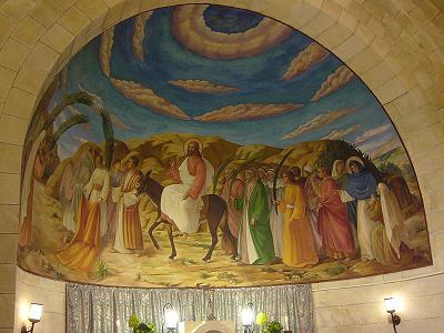 Freska v presbytáři kostela "Hosana" v Betánii Izrael, Kenad, CC0 1.0, cs.wikipedia.org