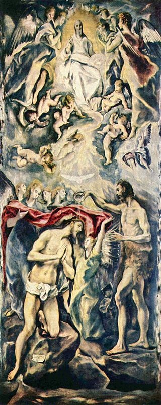 El Greco, Křest Ježíšův v Jordánu, 1596–1600, volné dílo, cs.wikipedia.org