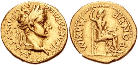 Aureus zobrazující Tiberia..., Classical Numismatic Group, CC BY-SA 3.0, cs.wiki...