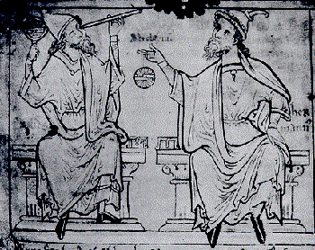 Heřman z Reichenau s astrolábem (napravo), středověká kresba, volné dílo