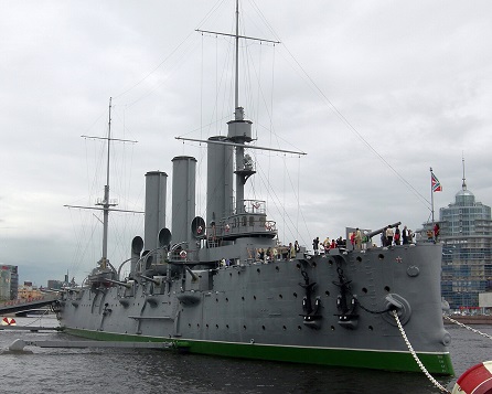 Russian Cruiser Aurora in St. Petersburg, Russia. CC BY-SA 3.0, Wilson44691 