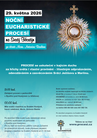 Noční eucharistické procesí květen 2026