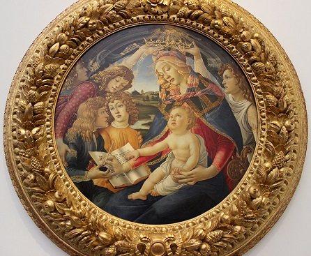 Sandra Botticelliho Madonna del Magnificat. Florencie, Galleria degli Uffi CC BY-SA 4.0zi